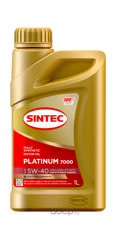 600138 Масло моторное Sintec Platinum 7000 5W-40 синтетическое 1 л 600138 — фото 255x150