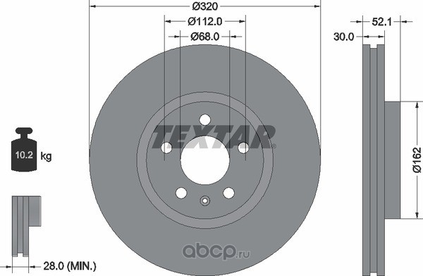 92229303 Диск тормозной передний с покрытием PRO VAG AUDI A4/A5/A6/A7/Q5 07-18 TEXTAR 92229303 — фото 255x150