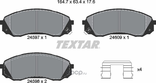 2459701 Колодки тормозные HYUNDAI Starex H-1 (07-) KIA Carnival (05-) передние (4шт.) TEXTAR — фото 255x150