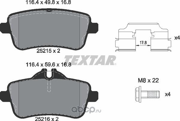 2521505 Колодки задние с противошумной пластиной Q+ MB G/ML-Class (X166/W166) 2011-> TEXTAR 2521505 — фото 255x150