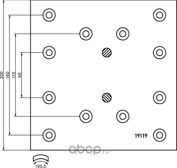 1911602 Накладка тормозной колодки IVECO (410x200) стандарт 96 отв. 8x15 / 93058 (8шт.) TEXTAR — фото 255x150