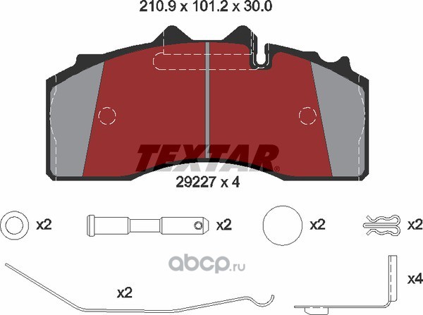 2922701 Колодки тормозные BPW дисковые (211x102x30) (4шт.) TEXTAR — фото 255x150