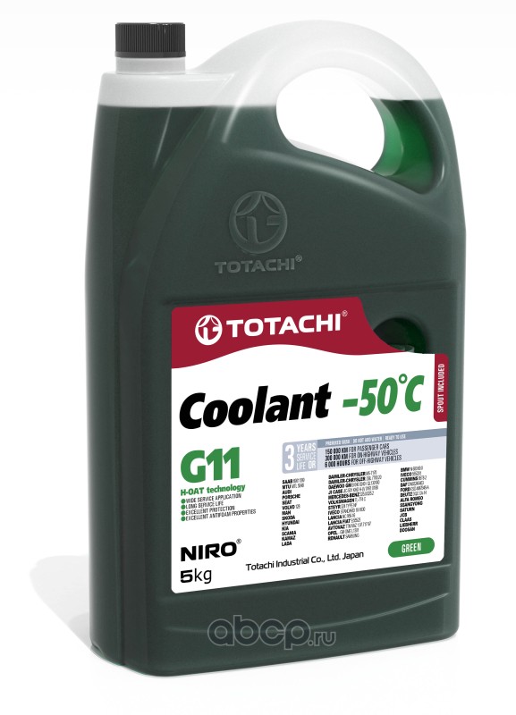 44705 Антифриз, готовый раствор NIRO COOLANT G11 -50°C зелёный 5кг — фото 255x150