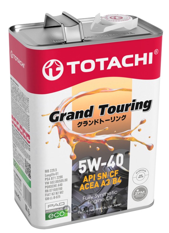 11904 Масло моторное TOTACHI Grand Touring SN 5W-40 синтетическое 4 л 4562374690844 — фото 255x150