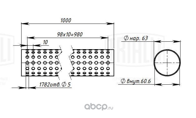 empd631000 Труба прям. перф. 63х1000 (d=63х1.2, L=1000мм) (алюм. сталь) TRIALLI EMPD 631000 — фото 255x150