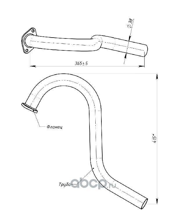 emp0130 Труба выхлопная ГАЗ 2410 (алюм. сталь) (EMP 0130) — фото 255x150