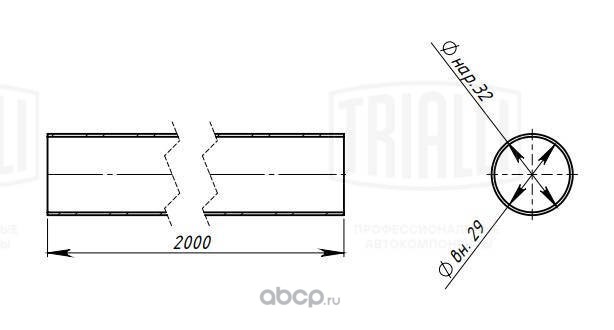 emc0133 Труба глуш. прям. 32х2000 (d=32х1.5, L=2000мм) (алюм. сталь) TRIALLI EMC 0133 — фото 255x150