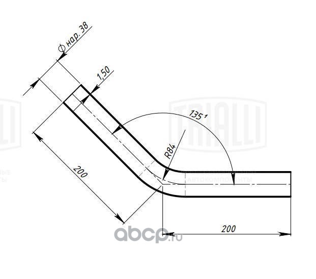 emp38a45 Труба с гибом d=38, угол 45 (алюм. сталь) TRIALLI EMP 38A45 — фото 255x150