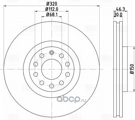 df180134 Диск тормозной для а/м Audi A4 (94-)/(00-)/(04-)/A6 (97-) перед. d=320 | перед — фото 255x150