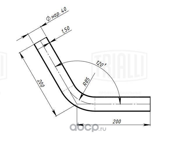 emp40a60 Труба с гибом d=40, угол 60 (алюм. сталь) TRIALLI EMP 40A60 — фото 255x150