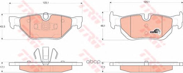 gdb1626 Колодки тормозные BMW 1 (E87) (2.0 D/3.0),3 (E90,E91) (1.8 D/1.8/2.0/2.5) задние (4шт.) TRW — фото 255x150