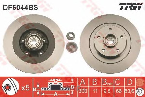 df6044bs Диск тормозной задний с подшипником RENAULT Laguna III 07-> / Latitude 10-> TRW DF6044BS — фото 255x150