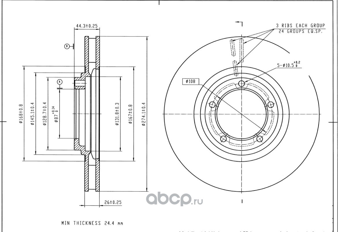 b2103019 Тормозной диск для HYUNDAI H1/STAREX 01- передний вент. 1шт — фото 255x150
