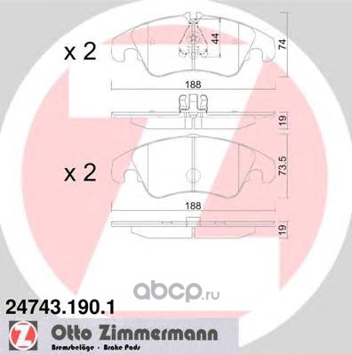 247431901 колодки дисковые !перед. 188x74x19 Audi A4 3.0TDi Quattro/3.2FSi Quattro 08> — фото 255x150