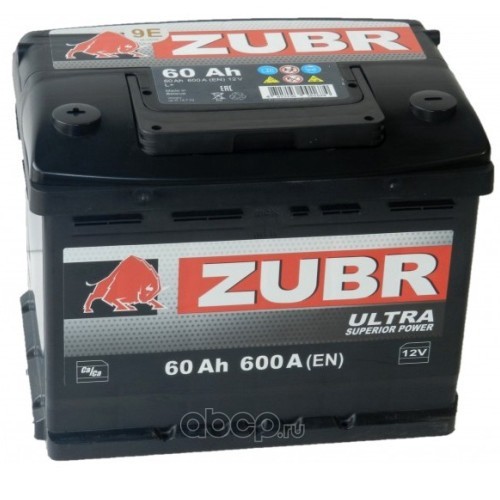zu600 АКБ ZUBR Ultra 60Ah R+ (ZU600)  (-/+)  12V 600A EN   242x175х190 — фото 255x150
